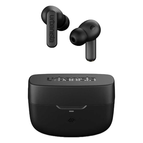 Urbanista Hybrid Active Noise Cancelling Wireless Earbuds, Deep Bass Splash Resistant Headphones, Bluetooth Multipoint Earphones, Transparency Mode, Wireless Charging Case, Atlanta, Midnight Black