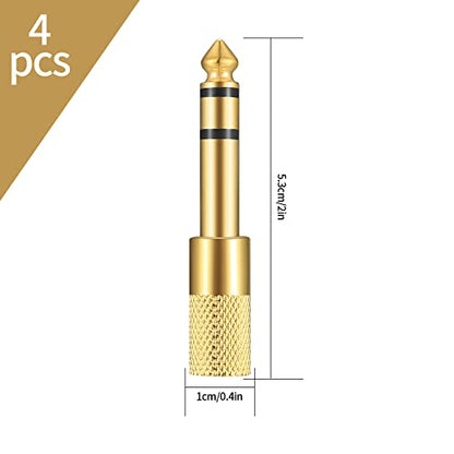 4 Pcs 6.35mm (1/4 inch) Male to 3.5mm (1/8 inch) Female Stereo Headphone Adapters, 3.5mm/1/8'' Female to 6.35mm/1/4'' Male Stereo Audio Adapter Jack Plug for Headphone, Gold Plate