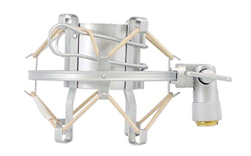 Rockville ROCKSHOCK Silver Studio Condenser Microphone Metal Shock Mount | Foam Insert, Angle Adjustment with Locking Knob, Fits 43mm-48mm Mics, 5/8" 27 Threading, 3/8" Adapter, Vibration Reduction - color: Silver