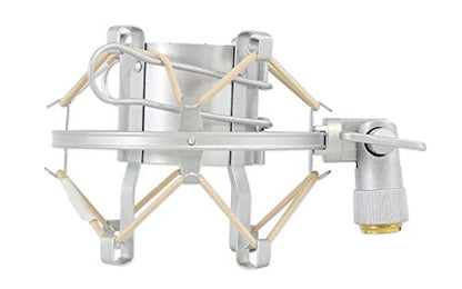 Rockville ROCKSHOCK Silver Studio Condenser Microphone Metal Shock Mount | Foam Insert, Angle Adjustment with Locking Knob, Fits 43mm-48mm Mics, 5/8" 27 Threading, 3/8" Adapter, Vibration Reduction - color: Silver