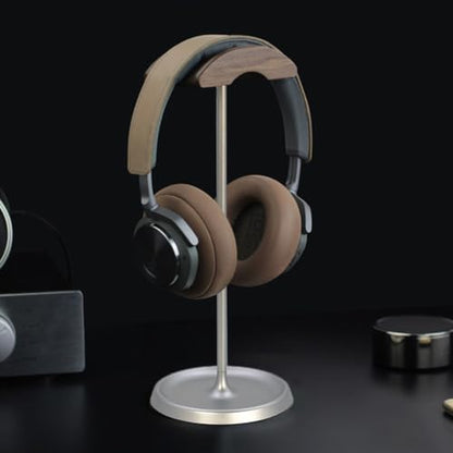 Headphone Stand/Desktop Headset Holder–Crafted from Solid Wood and Aluminum Alloy,supports up to 10kg,suitable for Various Desktop Setups(Black) - color: Black