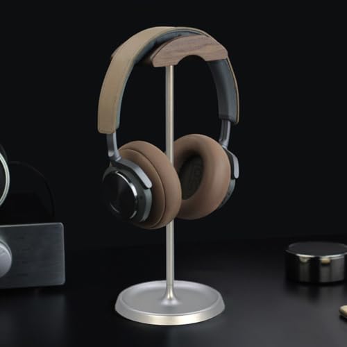 Headphone Stand/Desktop Headset Holder–Crafted from Solid Wood and Aluminum Alloy,supports up to 10kg,suitable for Various Desktop Setups(Silver) - color: Silver