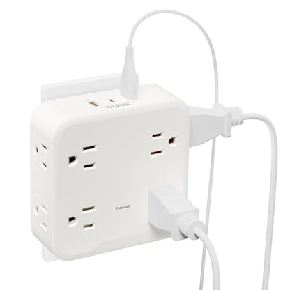 BN-LINK Multi Plug Outlet Extender with 8 Outlets 3 USB Ports (1 USB C), Surge Protector 800 Joules, 4-Sided Multiple Plug Expander Outlet Splitter for Home, Office, 15A/1875W, White - size: 8 Outlets (USB)