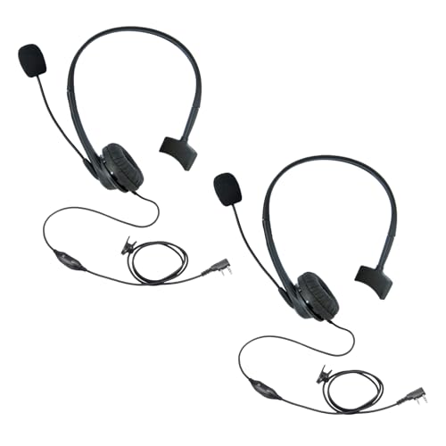 Walkie Talkie Headphones with Mic, Monaural, Black, Wired, 2-Pin for Walkie Talkies, PTT Microphones, 2-Pack - size: Pack 2