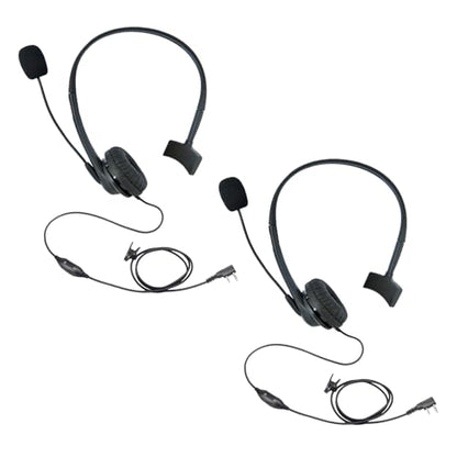 Walkie Talkie Headphones with Mic, Monaural, Black, Wired, 2-Pin for Walkie Talkies, PTT Microphones, 2-Pack - size: Pack 2