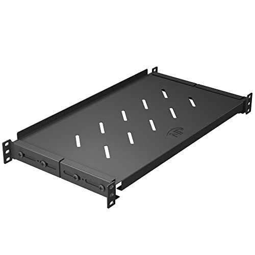 Vented 4-Post Shelf, Adjustable, Black, 250 mm Depth, 1U, 242 lbs, Cold Rolled Steel - size: 10" Deep
