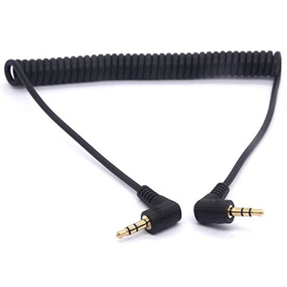 Coiled 3.5mm Audio Cable (1meter) | 90 Degree 3.5 TRS Headphone Adaptor Aux Stereo Extension Cord
