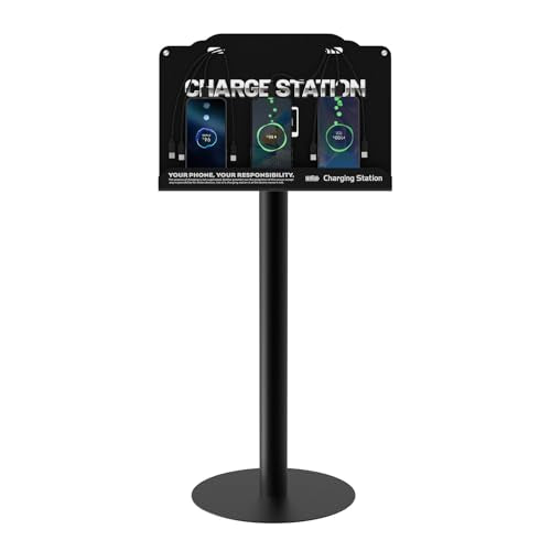 Floor Standing Cell Phone Charging Station with Fast Charigng Cables – 8 Device Charging Dock for Office, Hotel & Public Spaces | Compatible with iPhone ipad Smartphone Tablets Android Port (Black) - color: Black