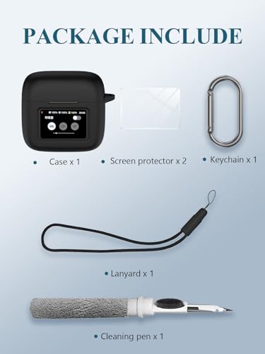 Case for JBL Tour Pro 3 - True Wireless Noise Cancelling Earbuds, Soft Silicone Protective Portable Scratch Shock Resistant with 2pack Screen Protector &Cleaner Kit & Carabiner & Lanyard，Black - color: BLACK