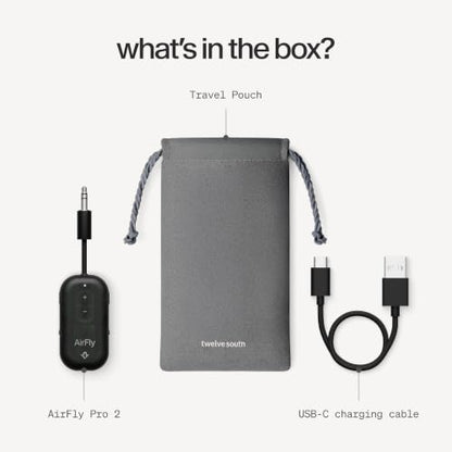 Twelve South AirFly Pro 2, Bluetooth Adapter, Pair 2 AirPods, Black Ice | Pair 2 AirPods or Wireless Headphones – 3.5mm AUX Bluetooth Transmitter and Receiver for Cars, Boats, Treadmills, TVs & More - color: Black Ice, style: AirFly Pro 2