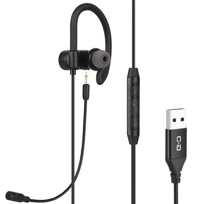 USB-A Wired Single Earbud (Right) with Boom Mic for Call & Conference | USB Wired Headphone with Bendable Boom Mic for Laptop and Desktop, Ideal for Conference, Calling, Working & Gaming, 5.9 ft