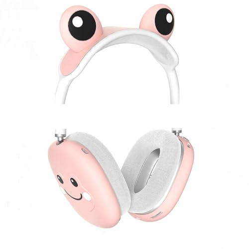 Cute 3 in 1 Silicone Protective Cover Case Frog Shockproof Ear Pad Ear Cups Headband Cover Ear Cushion Ear Muff Dust Protector for AirPods Max (Pink) - color: Pink