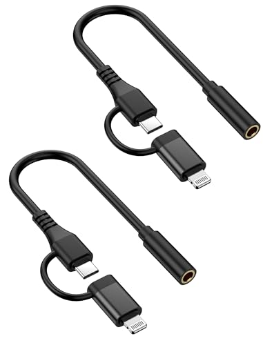 [Apple MFi Certified] iPhone Headphone Adapter,2-in-1 Lightning USB Type C | Lightning to 3.5 mm Headphone Jack Adapter,iPhone Aux Adapter Converter Dongle Audio for iPhone 17 16 15 14 13 12 11 iPad - color: Black-2in1/2Pack
