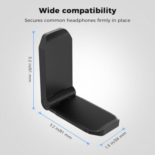 KIWIFOTOS Adhesive Desk Headphone Hanger, Foldable PC Gaming Headset Holder Stand, Adhesive Holder Mount for Wall, Headphones Hook Mount Under Desk - Black - color: Black