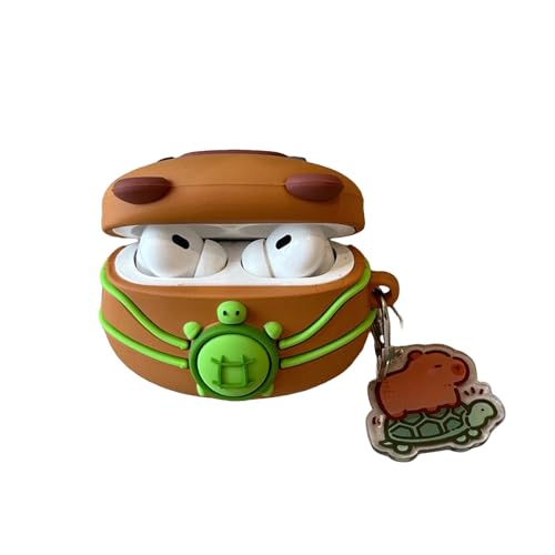 Wireless Charging Earphone Case Compatible with Airpods Pro/Pro2, Cute Animal Kapibala Design Soft Silicone Full Body Protective Skin Cover, Kids Girls Women Cartoon Earbuds Accessories with Pendant - color: Kapibala B, size: Airpods Pro/Pro2