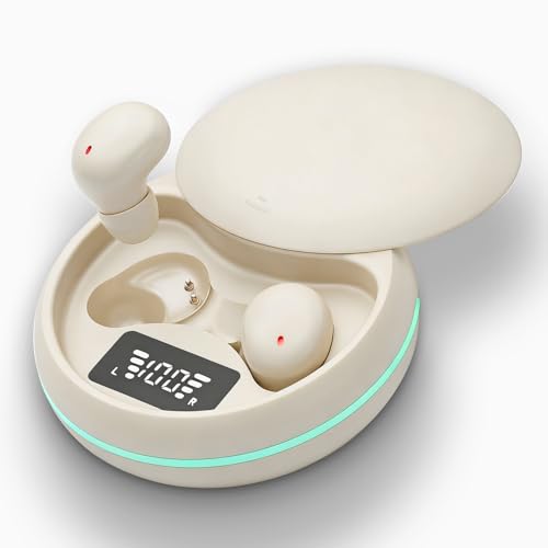 Sleep Earbuds, Bluetooth 5.4 in-Ear Headphones, Lunar White | Asymmetric chamber for side sleepers, LED power display, built-in mic, portable charging case - color: Lunar White