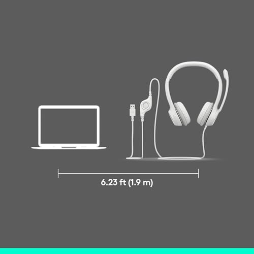 Logitech H390 Wired Headset PC/Laptop Stereo Headphones, USB-A, Off-White | Stereo Headphones for PC/Laptop, USB-A, In-Line Controls, Works with Chromebook - color: Off White, style: USB-A