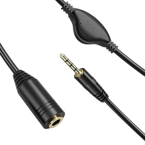 PChero 2 Packs 3.5mm Headphone Extension Cables with Mic, Male to Female | Stereo Audio Jack Extender Aux Extension Adapter Cords with Volume Control