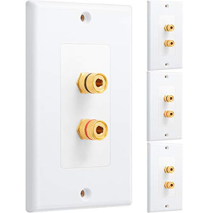 Weewooday 4 Pcs Speaker Wall Plate Gold Plated 2 Connector Banana Plug Wall Plate for in-Wall Speaker Wire, Surround Sound & Audio Systems