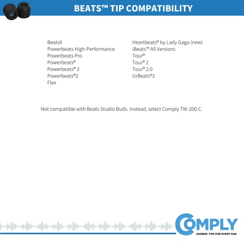Comply Memory Foam Replacement Ear Tips, Black, Large (3 Pairs) | For Beats Powerbeats Pro, Flex, X, Powerbeats 1, 2, 3, Ultimate Comfort, Secure Fit, Superior Noise Isolation - size: Large