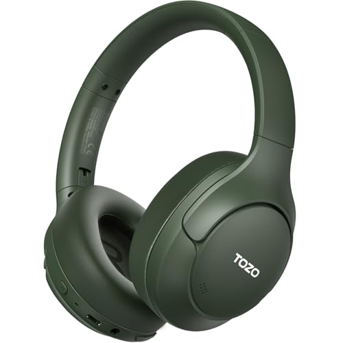 TOZO HT3 Hybrid Noise Cancelling Wireless Headphones, 90H Over Ear Headset | Hi Res Audio, AI Voice Assistant, Dual Device Connection, 32 Custom EQs, Built In 5 Mics, ANC, Foldable, Bluetooth 6.0 - color: Green