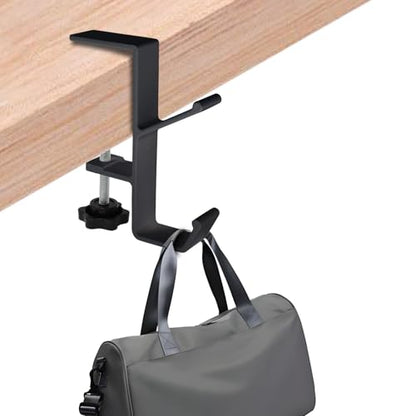 Adjustable Metal Desk Bag Hook & Headphone Hook - Dual Clip Organizer for Backpack, Headset, Keys - Space Saving Under Desk Storage(Black) - color: Black