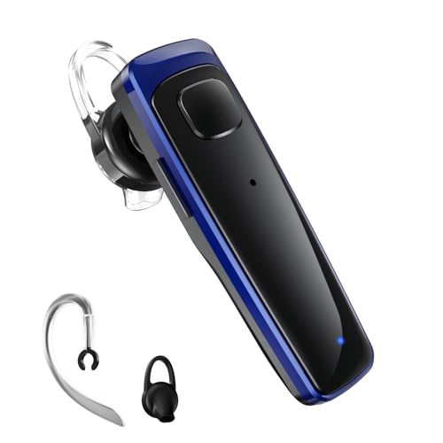 Bluetooth Earpiece V5.3, Wireless Handsfree Headset with Mic, CVC8.0 Noise Cancelling Wireless Earbud Single-Ear Earphone, 16 Hrs Driving Headset for Android,iOS, Laptop, Office, Truck Driver,Business - color: Blue