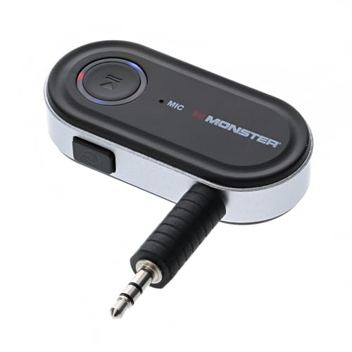 Monster Bluetooth Audio Receiver for Car & Home Stereo, Wireless 3.5 mm AUX Adapter for Speakers & Wired Headphones, Hands-Free Calling, Siri & Google Assistant Compatible