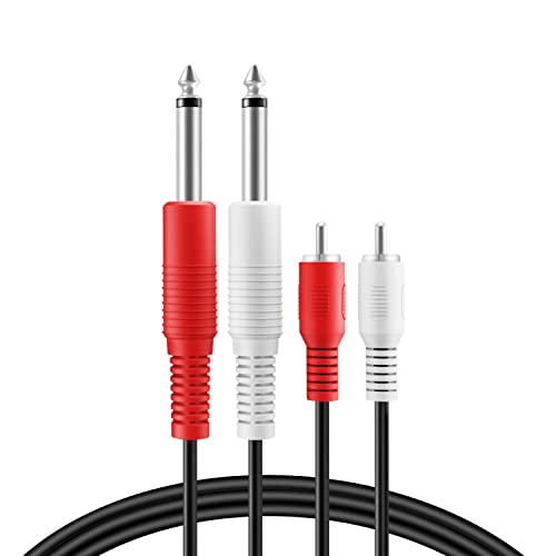 TNP Dual 1/4 Inch TS to Dual RCA Male Stereo Audio Patch Cable, 3 Feet | Dual 6.35mm Ts-To-Rca Interconnect Cord for Mixers, Amplifiers, Av Receivers, Speakers, Recording Gear, and Home Audio