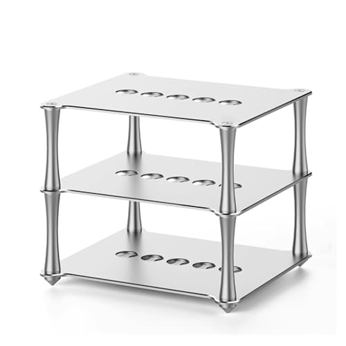 Audio Component Rack, 3 Tier Aluminum Amplifier Stand, with Vented Holes, Shock Absorbing Design, for Amp/Turntable/Sky Box/Printer