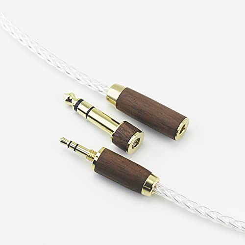 NewFantasia 3.5mm 1/8" TRS Male and 6.35mm 1/4" Adapter to 4.4mm Balanced Female Headphone Audio Adapter Cable 8 Cores 6N OCC Copper Single Crystal Silver Plated Wire Walnut Wood Shell
