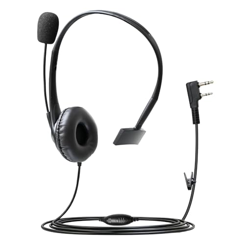 Single Sided Headphone Boom Mic Ptt Earpiece Over The Ear Two Way Radio Headset for Baofeng Retivis Kenwood Arcshell 2 Pin uv5r bf-888s h-777s rt21 rt22 ar-6 Walkie Talkies (Small Earmuff)