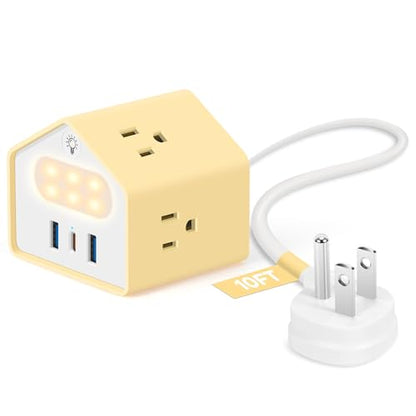 Power Strip with Night Light, 20W USB C Desk Charging Station, Yolk-Yellow | 4 Outlets 3 USB Ports, Overload Protection, Desk Nightstand Couch Makeup, Electronic Accessories - color: Yolk-Yellow