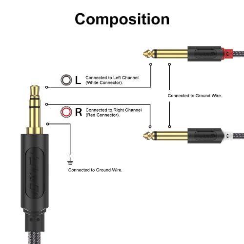 J&D 3.5mm TRS to Dual 6.35mm TS Breakout Cable, Gold Plated Audiowave Series 1/8 to Dual 1/4 Stereo Cable Splitter with Nylon Braid Compatible with PC, Computer Sound Card, Mixer, Speaker, 9 Feet - size: 9 Feet