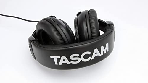 TASCAM TH-02 Professional Studio Monitor Headphones, Wired, Over Ear — for Recording, Podcast, DJ, Music and Guitar, with 1/4 Inch Jack Adapter