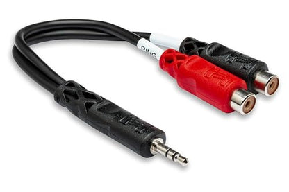 Hosa YRA-154 3.5 mm TRS to Dual RCAF Stereo Breakout Cable, 6 Inches | Audio signal splitting with 3.5mm TRS male and dual RCA female connectors