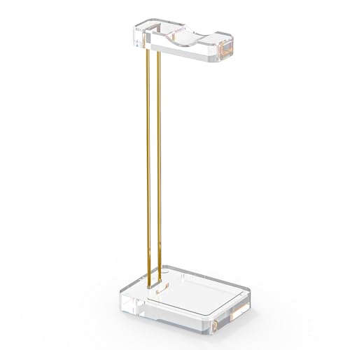 GEEKRIA Headphone Stand for Desk, Clear Acrylic Headset Stand with Gold Metal Accent, Gaming Headphone Holder, Universal Desktop Display Stand for Over-Ear Headphones