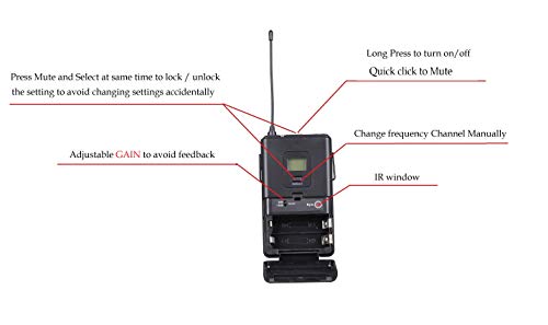 GTDaudio 4x800 Channels UHF Diversity Wireless Microphone System | Cordless Lavalier/Lapel/Headset, 400fts Range, 4 Body Packs