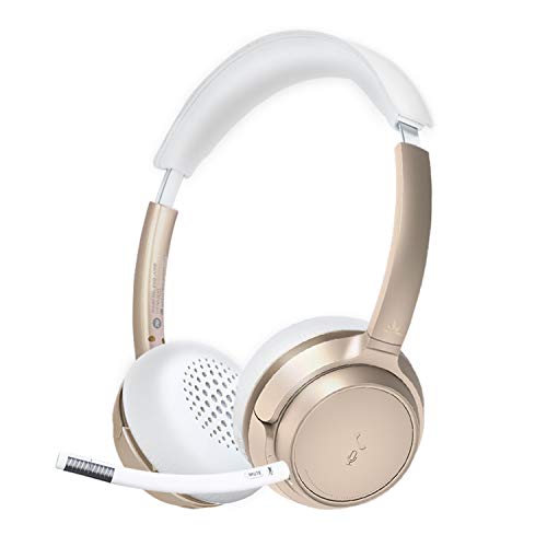 Avantree AH6B - Bluetooth On Ear Headphones with Detachable Mic for Work in Office or at Home, Premium Sound, Soft Padding, Lightweight, Wireless & Wired Headset for Phone PC Laptop, Champaign Gold