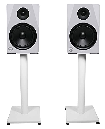 Rockville RS21W V2 Pair 21" Steel Bookshelf Speaker/Monitor Stands, White | 60 Lb Capacity, Cable Management, EVA Pads, Brass Spikes, Rubber Feet, 9x9 Top Plate, Brass Spikes, Powder Coated - color: White