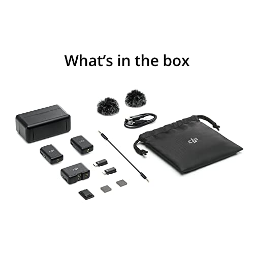 DJI Mic (2 TX + 1 RX + Charging Case), Noise Cancellation, Wireless Lavalier Microphone, 250m (820 ft.) Range, for PC, iPhone, Record Interview, YouTube, Vlogs (Renewed)