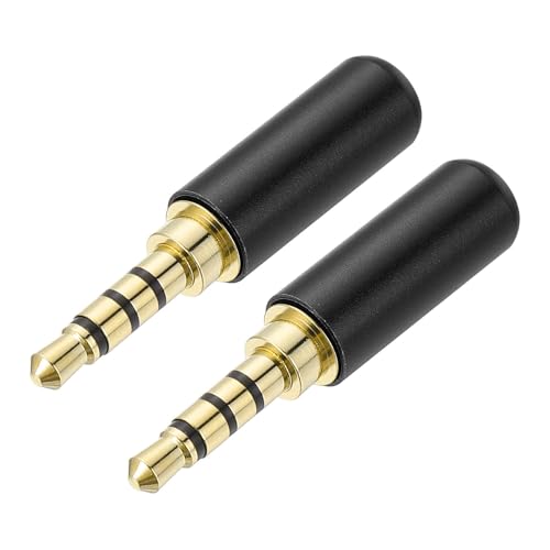 MECCANIXITY 2Pcs 3.5mm Replacement Repair Plug Jack, 4 Pole Metal Stereo Male Plug 3.5mm Solder DIY Audio Cable Connector for Headphone Earphone Microphone Cable Repair, Black - color: Black
