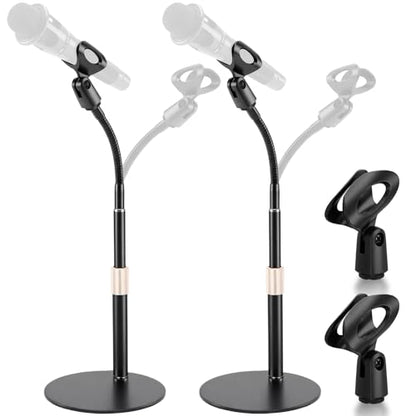 Xuhal 2 Pack Desktop Microphone Stand with Base Flexible Gooseneck Adjustable Height from 5.5'' to 14'' Universal Mic Clip Mic Stand for Podcasting Gaming Streaming Meetings Lectern Podium Studio