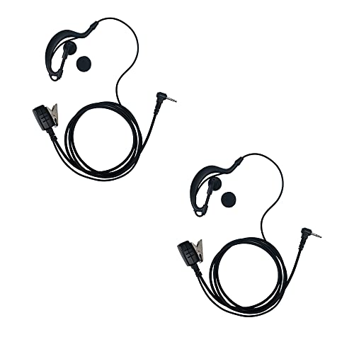G-Shape Earpiece 2-Pack Compatible with MH230R MR350R T200 | Surveillance Headset, PTT Mic, Comfort, Hands-Free, Lightweight, 2.5mm, Metal Clip, Walkie Talkie, T460 T800 MT350R