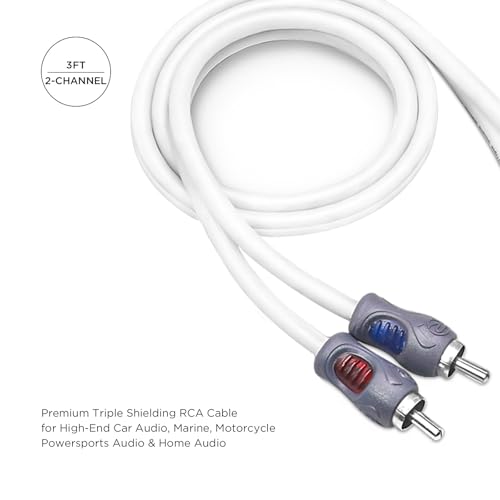 RECOIL RMI23 2-Channel 3ft RCA Audio Interconnects Cable Triple-Shielded | Tinned Oxygen Free Copper for High-End Car Marine Motorcycle UTV ATV with Noise Rejection