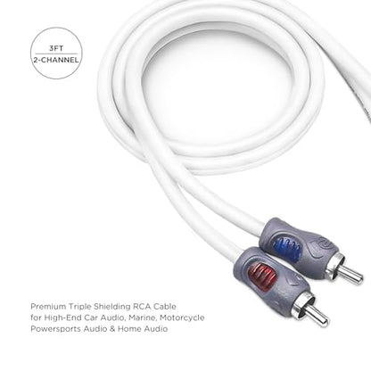 RECOIL RMI23 2-Channel 3ft RCA Audio Interconnects Cable Triple-Shielded | Tinned Oxygen Free Copper for High-End Car Marine Motorcycle UTV ATV with Noise Rejection