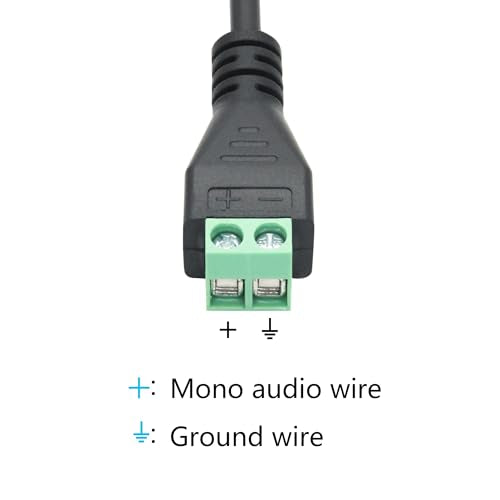 3.5mm Audio Terminal Block Cable 11", TS Mono Solderless Screw Terminal | 2Pcs 1/8 Plug to 2 Pin Solderless Audio Solderless, TS 2 Pole Gold Plated Jack, for Audio Signal DIY Replacement & Repair. - style: 3.5mm TS 2 Pole Cable - 2Pcs