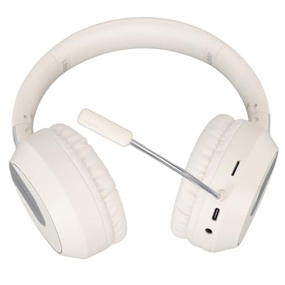Sanpyl Foldable Gaming Headset with Detachable Microphone, Gaming & Mobile Headset, Portable Gaming Headphones, Noise Reduction Soft Cushion (Beige)