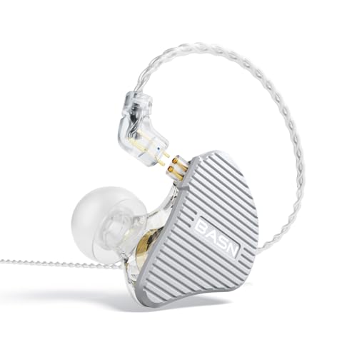 BASN Mix-PD in Ear Monitor,Planar Driver+Dynamic Driver 2-Pin Cable,Silver | Two Mixed Drivers IEM with CNC Crafted Metal Cover, Wired Detachable 0.78mm 2-Pin Silver Plated OFC Cable for Musicians - color: Silver