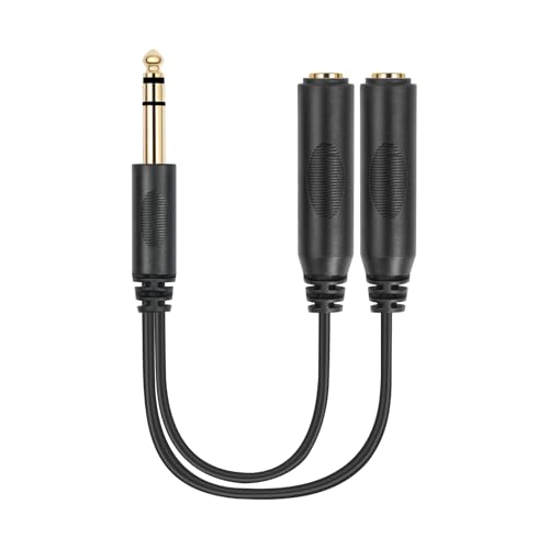6.35mm 1/4 inch Male Plug Stereo to 2 Dual 1/4 "TRS Female Jack Connector Audio Speaker Cable, Y Splitter Adapter Cable (20CM / 8Inch) - size: 6.35M-TRS-2x6.35F